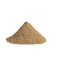 Heap of brown burdock root powder on a white background