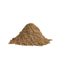 Heap of brown dandelion root powder on a white background