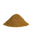 Pile of brown fenugreek seed powder on a white background